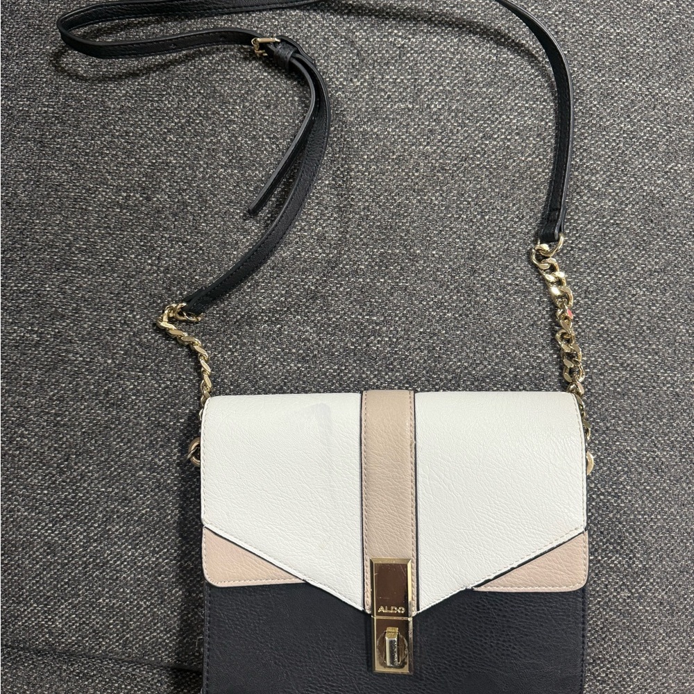 Aldo Black and White Crossbody Bag with Gold Accents